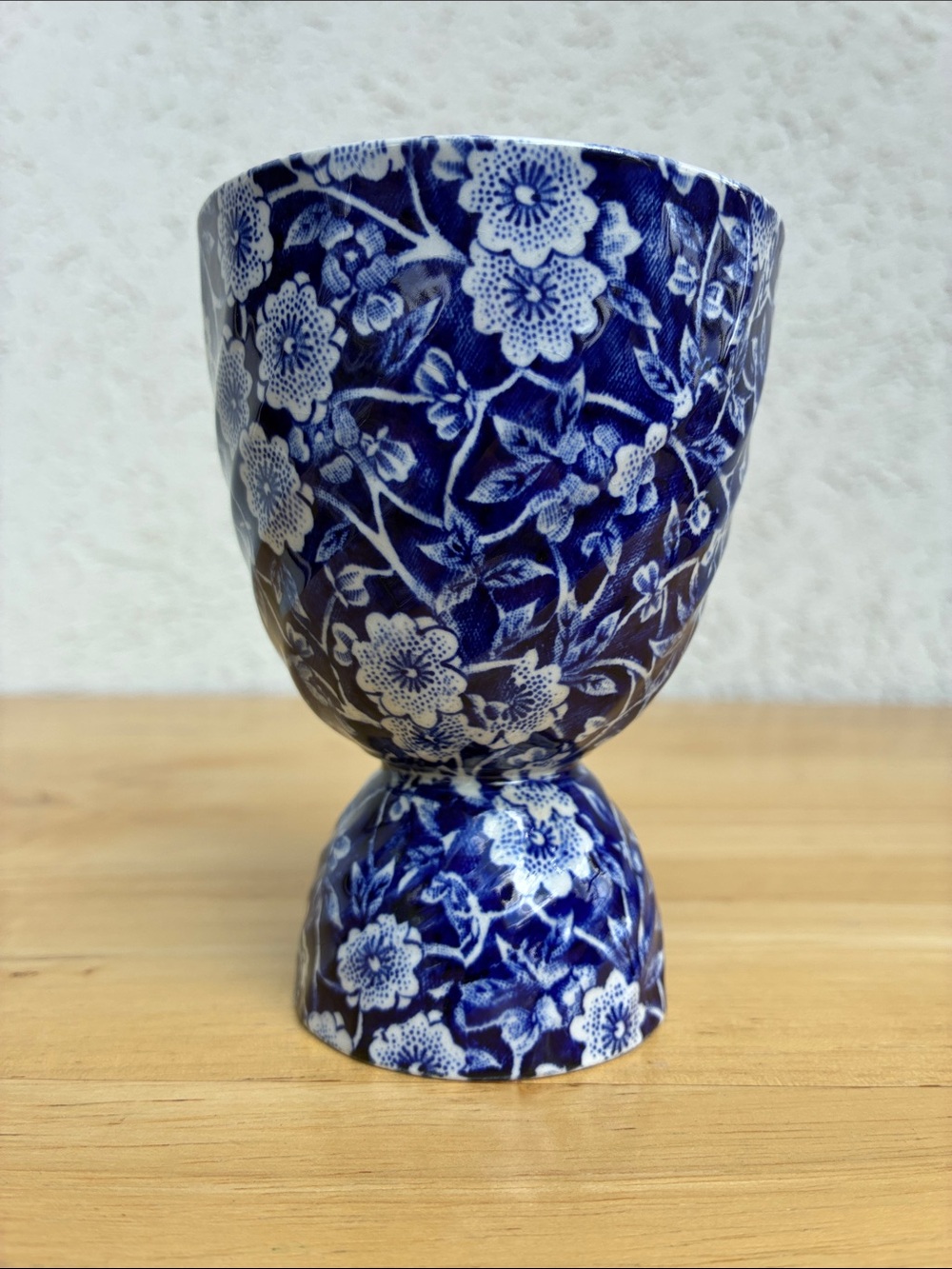 Royal Crownford Staffordshire Calico  cobalt blue floral egg cup **damaged*